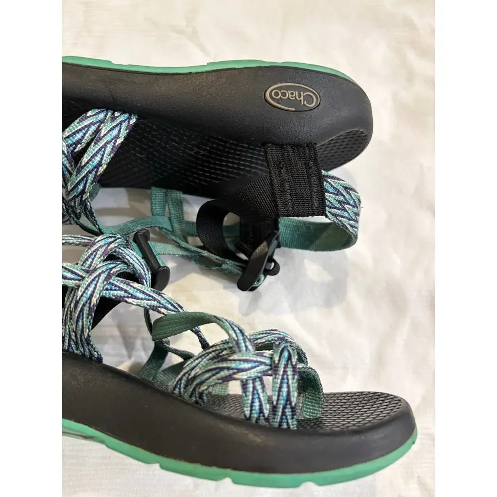 Chaco ZX/2 Toe Loop Sport Strappy Sandals Women's 7 Blue Two Tone Chevron Stripe